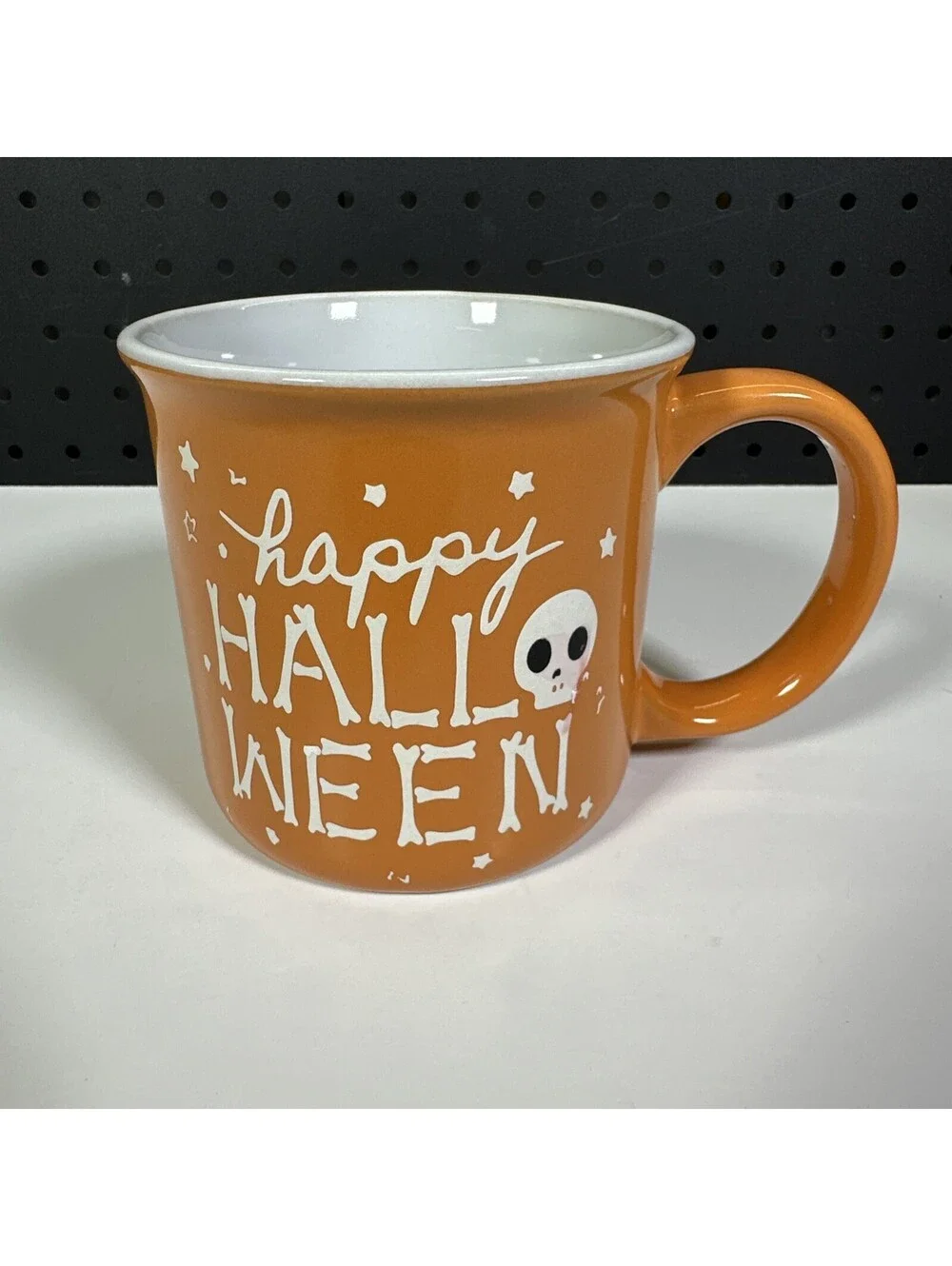 Happy Halloween Skeleton Mug Orange Ceramic Coffee Cup Skull Bones Design